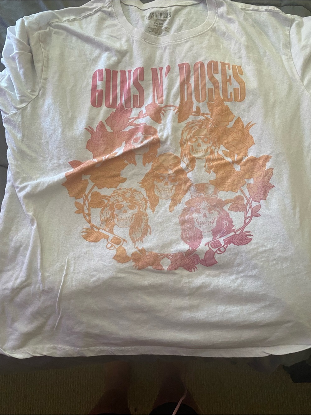 WomensWhite Graphic Tee with Pink-Peach Print